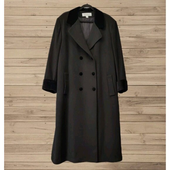 Liz Claiborne Elisabeth Velvet Accented Dress Coat Long Black Women's 24 - Picture 1 of 14